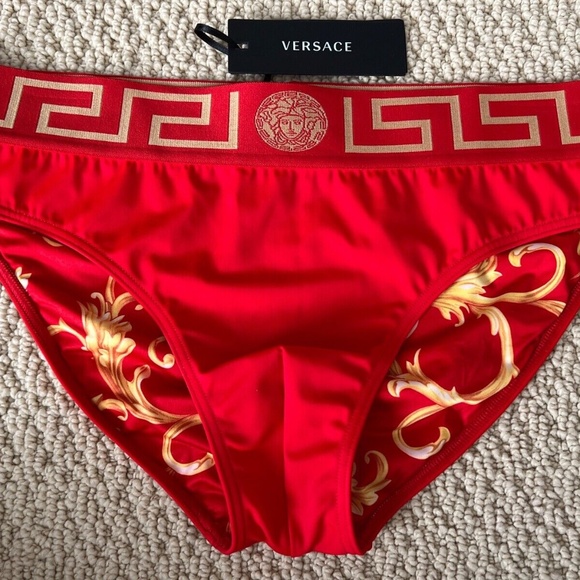 Versace Greca Border Medusa Barocco Red Swim Briefs Bathing Suit Speedo - Picture 9 of 14